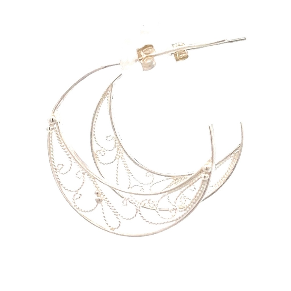 Sterling Silver Filigree Hoop Earrings